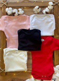 Resim Kısa Kollu 5'li Organik Pamuk Çıtçıtlı Bebek Body&zıbın Siyah,kırmızı,ekru,pembe,beyaz Çok Renkli 