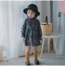 Resim Yubaobeı Bebek Kız Elbise Moda Çocuk Giyim Uzun Kollu Çiçek Pamuk Prenses Elbiseler Kız Vestidos Gri 