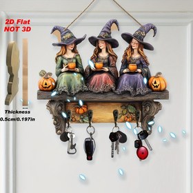 Resim 2D Düz, 1 adet Cadılar Bayramı Cadı Ahşap Duvar Dekoratif Plaket - 24.89cm x 21.84cm Korku Sezonu Temalı Dekor, Cadı Şapkaları ve Kabuklar, Vintage Sonbahar Ev Aksesuarı Giriş, Cadılar Bayramı Parti Dekorasyonu, Cadılar Bayramı Dekorasyonları 