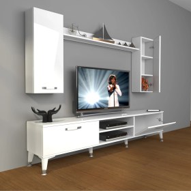 Resim Decoraktiv Eko 5d Slm DVD Silver Ayaklı Tv Ünitesi Tv Sehpası Parlak Beyaz 