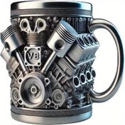 Resim Paslanmaz Çelik Kupa - V8 Motor Tasarımı, El Yapımı Dayanıklı ve Şık, Araba Tutkunları İçin Mükemmel 
