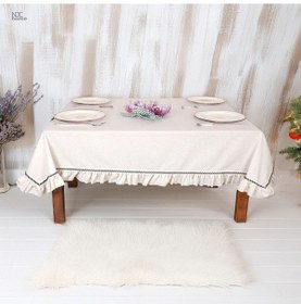 Resim Dnc Home Tekstil Ham Keten Özel Seri Fırfırlı Masa Örtüsü Krem 