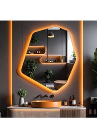 Resim Vortex Amber Led'li Lavabo & Banyo Aynası Dokunmatik Sensörlü 60 X 50 Cm Turuncu 