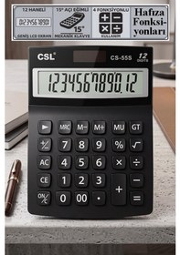 Resim Hesap Makinesi Siyah 12.5x17 Cm 1 Adet Csl Cs-55s 12 Haneli Orta Boy Okul Ofis Büro Masaüstü Hesap Makinası 
