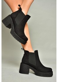 Resim Fox Shoes T996220002 Siyah Süet Kalın Topuklu Kadın Bot Siyah-Süet Siyah 