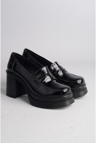 Resim SEÇ KUNDURA SEÇ 2405 HAKİKİ DERİ PLATFORMLU AYAKKABI (Topuk Boyu:9 cm,Platform:3,5 cm) SİYAH RUGAN 