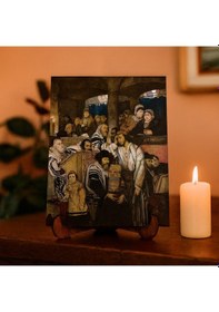 Resim Yom Kippur'da Havrada Dua Eden Yahudiler 26 Cm X 20 Cm Ahşap Pano Dini Masaüstü Çerçeve 
