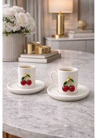 Resim Yz Home Porselen Fenomen Kiraz 2 Kişilik Sunum Kahve Fincan Takımı Beyaz 