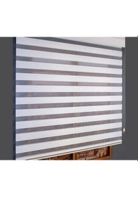 Resim Beyaz Bambu Zebra Stor Perde Eteği Düz Aküminyum Kasa Metal Ayak Beyaz 