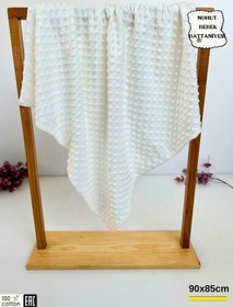 Resim Nohut Kız / Erkek Bebek Battaniyesi Kundağı Çift Katlı %100 Pamuklu Çok Amaçlı Örtü 90x85cm Ekru 