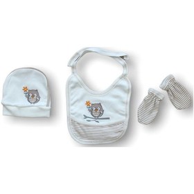 Resim Romantik Çift Baykuş Nakışlı %100 Cotton 5li Zıbın Takımı Hastane Çıkışı Çok Renkli 