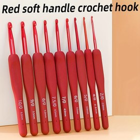 Resim 3 adet / 5 adet / 9 adet Kırmızı Saplı Tığ İşi Seti, Kazaklar, Bebekler, Çantalar Malzemeleri Dokuma için El Yapımı Kanca Aracı Yüksek Kaliteli Tığ İşi, El Sanatları Tutkunları 