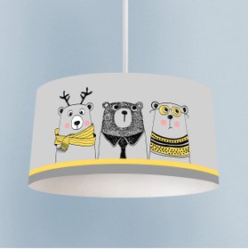 Resim MASAL ODAM BEBEK VE ÇOCUK ODASI Sevimli 3'lü Ayı ve Yol Desenli Gri Avize 