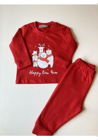 Resim Key Kids Yeni Yıl Family Kırmızı Pijama Noel Konseptli Kırmızı 