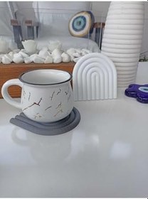 Resim Bohem Tarzda Bardak Altlığı GRİ-BEYAZ 10 * 10 cm 2 ADET fincan altlığı 