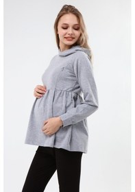 Resim Luvmabelly Myra4530 Büzgülü Fermuarlı Emzirme Sweatshirt -Gri 