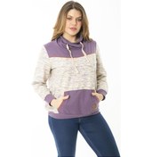 Resim Kadın Büyük Beden Kuşgözü Bağcık ve Süs Düğme Detaylı Kanguru Cepli Dik Yaka Sweatshirt 65n37122-mor Mor 