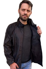 Resim Liggo Erkek Siyah Antrenman Yağmurluğu Futbol Yağmurluk Gizli Kapşonlu Rüzgarlık 