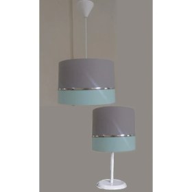 Resim Onay Avize Gri Yeşil M-719 Kumaş Kaplama 2.li Set Yatak Odası Genç ve Çocuk Odası Avize ve Abajur Seti 