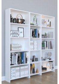Resim Buzkanormanürünleri Buzkan Mobilya % 100 Mdf Mobilya 5 Raflı Geniş Kitaplık - Beyaz P 