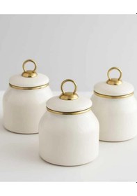 Resim Emaye Baharatlık Seti -saklama Kabı Ekru Renk Ekru 