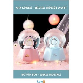 Resim Tek Taş Yüzük Tasarımlı Büyük Boy Işıklı Müzikli Kar Küresi 1 Adet 