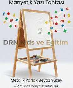 Resim Drnkidsveeğitim Çift Taraflı Manyetik Özellikli Ahşap Yazı Tahtası15 Renkli Tebeşir,silgi,kalem Hediye Kurulum Gerektirmez Ahşap 
