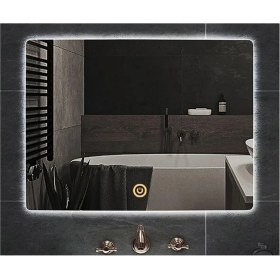 Resim Global Led Mirror 50X65 cm Dokunmatik Tuşlu Ledli Ayna Banyo Aynası Dekoratif Ayna Boy Ayna Salon Duvar Ayna 