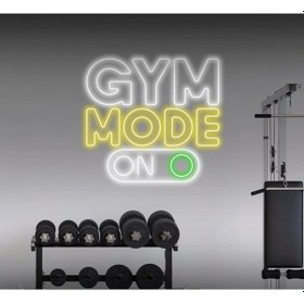 Resim Gym Mode On Yazılı Ve Şekilli Neon Tabela Beyaz 