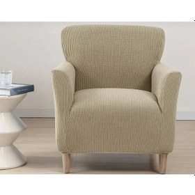 Resim Upmall Streç Yikanabilir Kare Desen 1kişilik Koltuk Örtüsü Vizon 