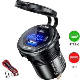 Resim Autoline 12-24VOLT Araç/tekne/motosiklet Için (Quick)Hızlı Şarj Voltmetre Usb/type C Portlu 