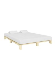Resim Masif Doğal Ahşap Platform Karyola Natural Renk 140x200 