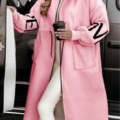 Resim Plus Beden, Kadınlar İçin Şık Kapüşonlu Kaban - Fermuarlı ve Yan Cepli Canlı Renkli Kışlık Mont, H-Siluet Her Mevsim Giyilebilir Dış Giysi, Gündelik ve Resmi Etkinlikler İçin, Düşük Omuz Tasarımı, Soğuk Hava Kıyafeti 