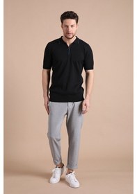 Resim Ferraro Siyah Polo Yaka Fermuarlı Erkek Pamuk Triko T-Shirt-Siyah (417942930) Siyah 