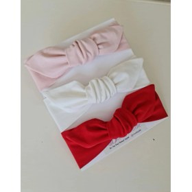 Resim Swan Butik Kız Çocuk Bebek Bandana Toka Seti 3'lü Kırmızı Beyaz Pudra Pembe 