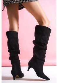 Resim Zelya Siyah Süet Topuklu Çizme Göründüğü Gibi 