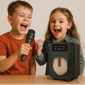 Resim Zineets Işıklı Yüksek Ses Party Box Bluetooth Hoparlör Taşınabilir Şarjlı Ses Sistemi Kablosuz Karaoke Mic 