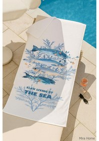 Resim Unisex Baskılı Plaj Deniz Havuz Havlusu %100 Pamuk 70x145 Cm Wonderfull Beyaz 