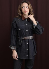 Resim Soul Kadın Ekose Detaylı Denim Ceket - 32413CKT - NAVY 