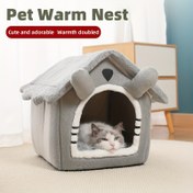 Resim Dört Mevsim Kedi Yatağı. Rahat ve Yumuşak Peluş Kumaş, Sevimli Ev Tasarımı ile Kalınlaştırılmış Sıcaklık. Kediler için Yıkanabilir Pet Yuvası, Kış Konforu İçin Uyku Yapmak. 