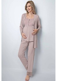 Resim Monamise 18441 Hamile Lohusa Sabahlıklı Pijama Takım - Vizon 