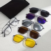 Resim 1 çift gözlük + 5 lens + gözlük saklama çantası, manyetik gözlük seti, çift kirişli tasarım, şeffaf gri çerçeve, değiştirilebilir çok renkli lensler, unisex, günlük kullanım için uygun, şık gözlük, gece görüş gözlüğü, yüksek kalite, hediye 
