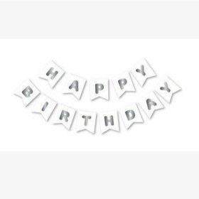 Resim Beyaz Zemin Gümüş Happy Birthday Banner 