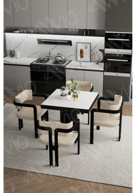 Resim Avvio Nero Lake Mdf Ayak Tokyo Demonte Sandalye 80x80 Yemek Masası Mutfak Masası 4 Kişilik Beyaz 