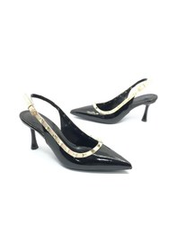 Resim Feles Zımba Şerit Detaylı Arkası Açık Stiletto Kadın Topuklu Ayakkabı Siyah 