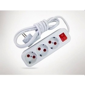 Resim 2 Metre Kablolu Anahtarlı 3 Lü Topraklı Grup Priz 