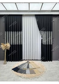 Resim Pallas Desen Lüks Siyah Pano Fon Perde Gümüş Detaylı Sık Pile Tek Kanat Fiyatı Siyah 