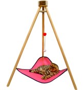 Resim Piramit Kedi Yatağı Hamağı Evi Ahşap Tripod Evcil Hayvan Hamak Salıncak Köpek Yatağı Kedi Tırmalama 