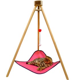 Resim Piramit Kedi Yatağı Hamağı Evi Ahşap Tripod Evcil Hayvan Hamak Salıncak Köpek Yatağı Kedi Tırmalama 