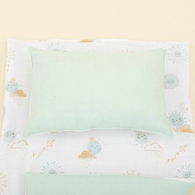 Resim Alt Açma Matı ve Yastık - Çift Taraflı - Su Yeşili Muslin - Su Yeşili Güneş 